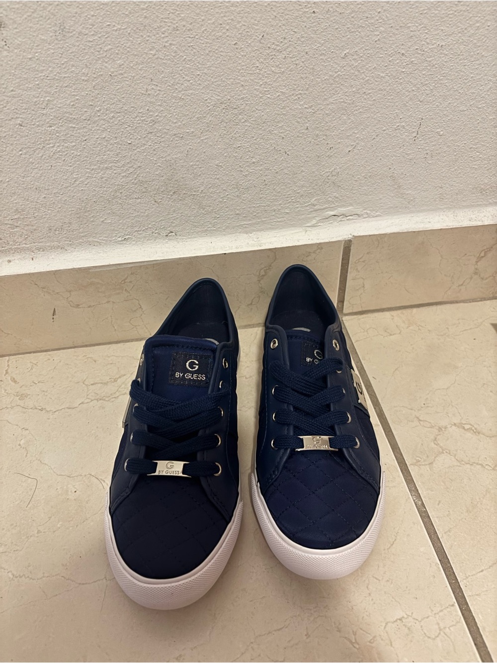 G by Guess Navy Quilted Low-Top Sneakers with White Soles